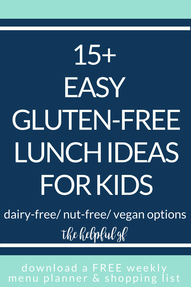This is a roundup of 15 fun and easy gluten-free school lunch ideas for kids to pack for school. The list includes many dairy-free, nut free, and vegan options as well. These ideas are simple, quick, and healthy ideas to make ahead for easy packing!