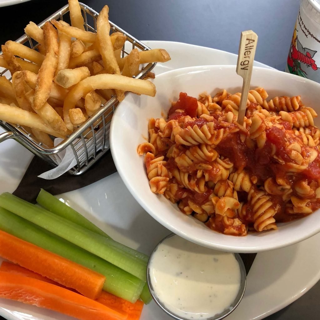 Children's Meal: Pasta with Red Sauce, Fries, & Veggies with Dip
