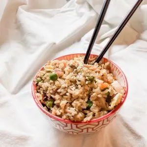fried rice with chopsticks