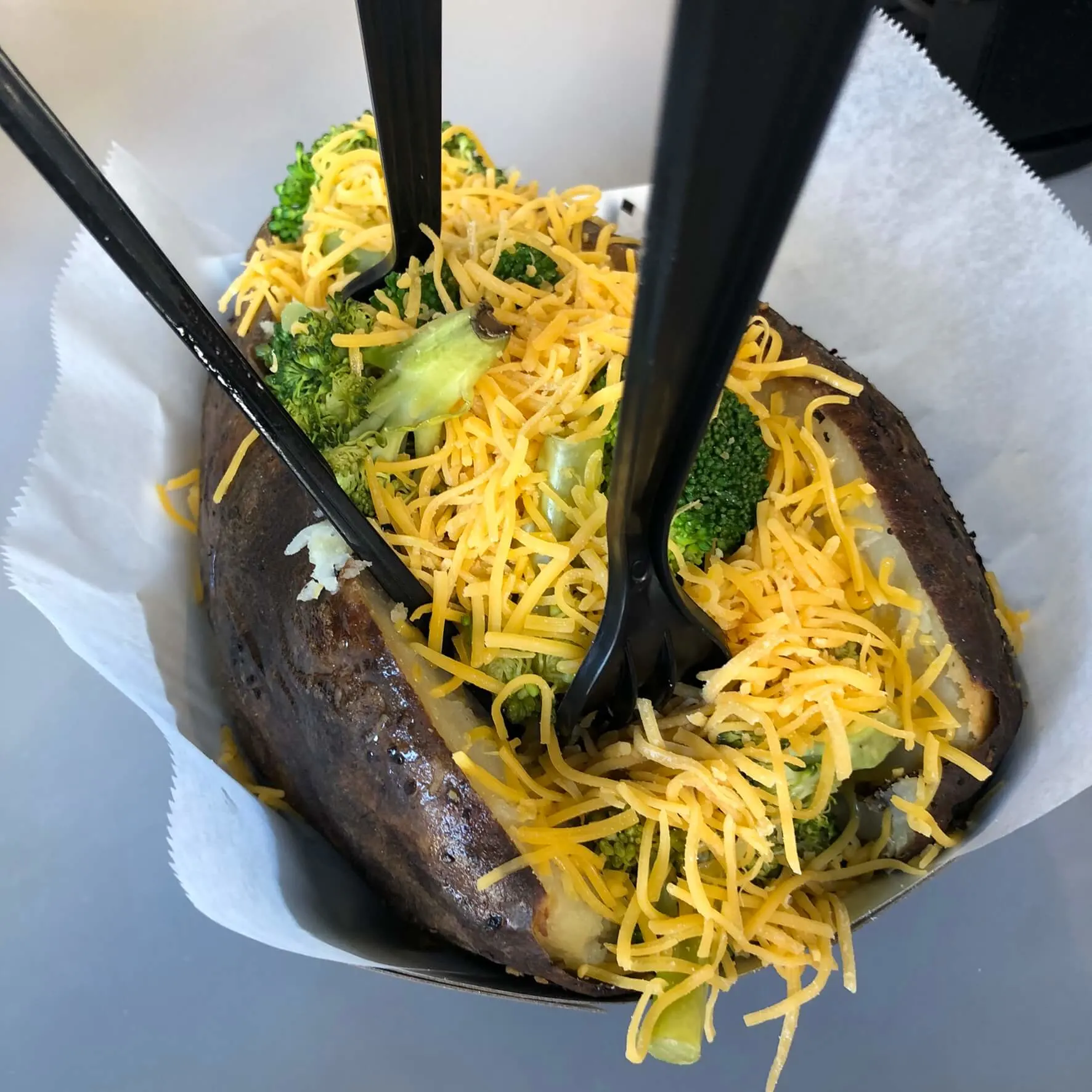 baked potato with cheese and broccoli from universal studios