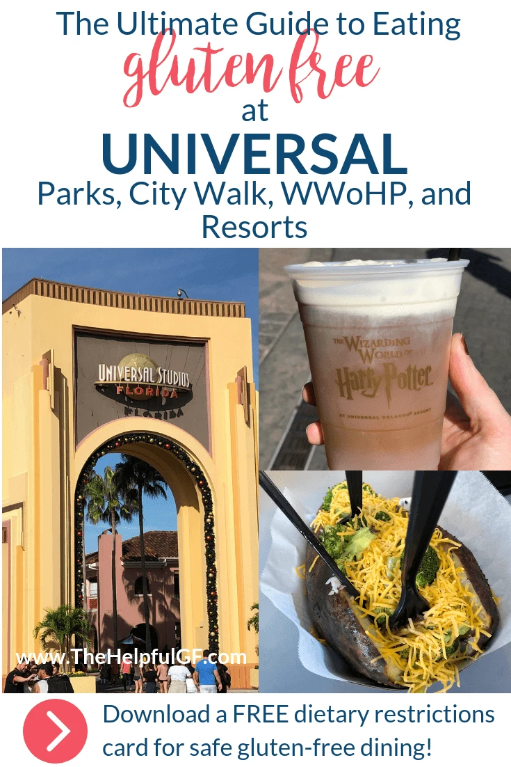 image of universal entrance, butter beer, and baked potato