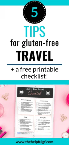 pin image with tablet containing free printable travel checklist