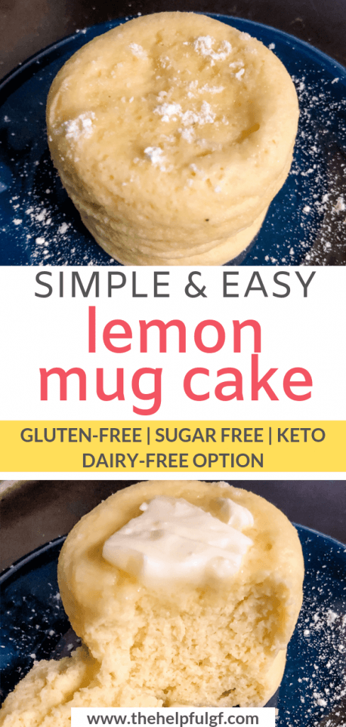 grain free healthy lemon mug cake pin with butter on top