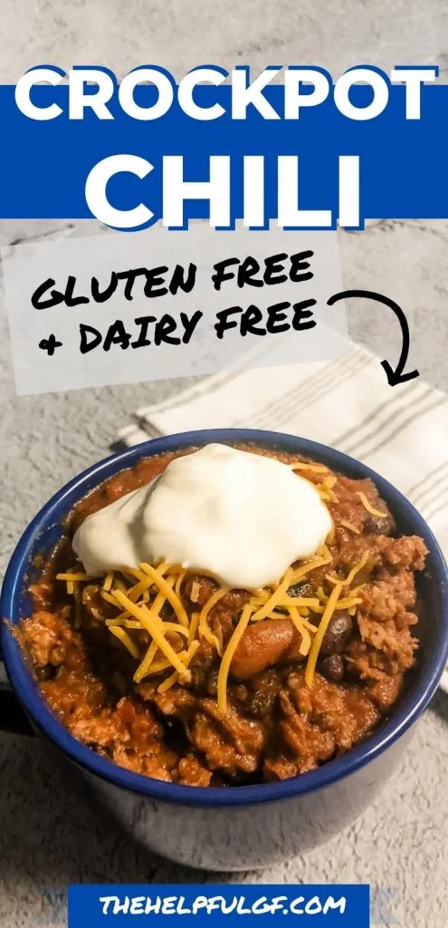 crockpot chili with cheese and sour cream on pin