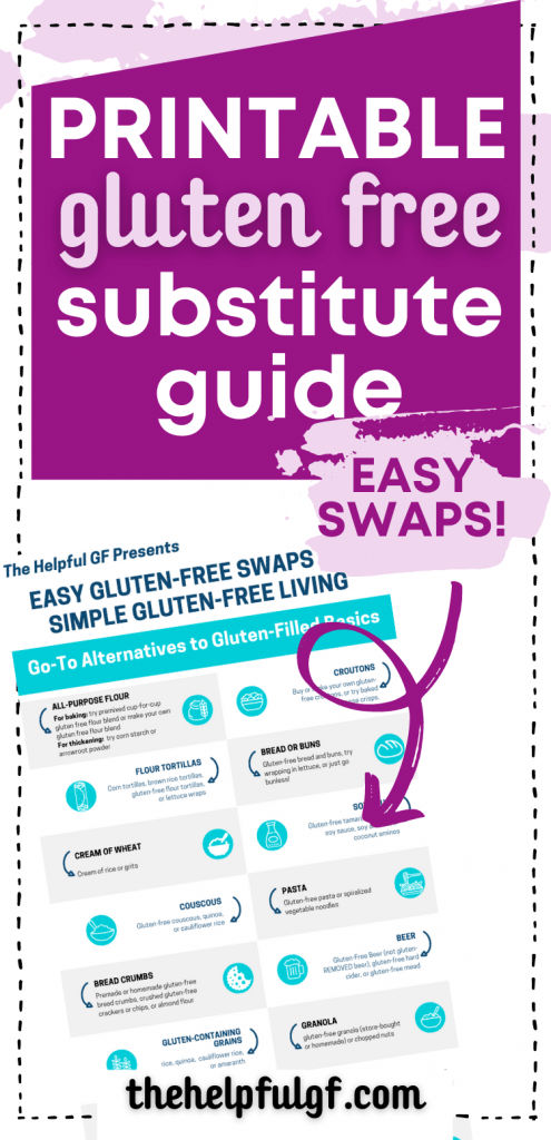 gluten free substitutions guide with free printable long pin