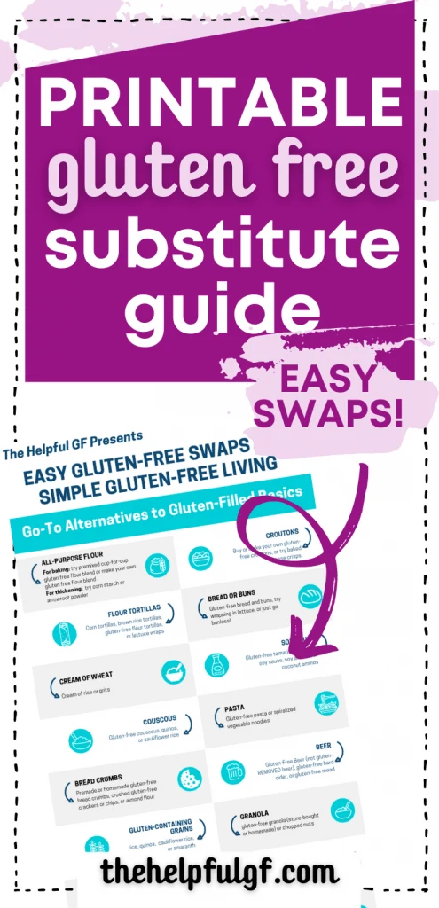 gluten free substitutions guide with free printable long pin