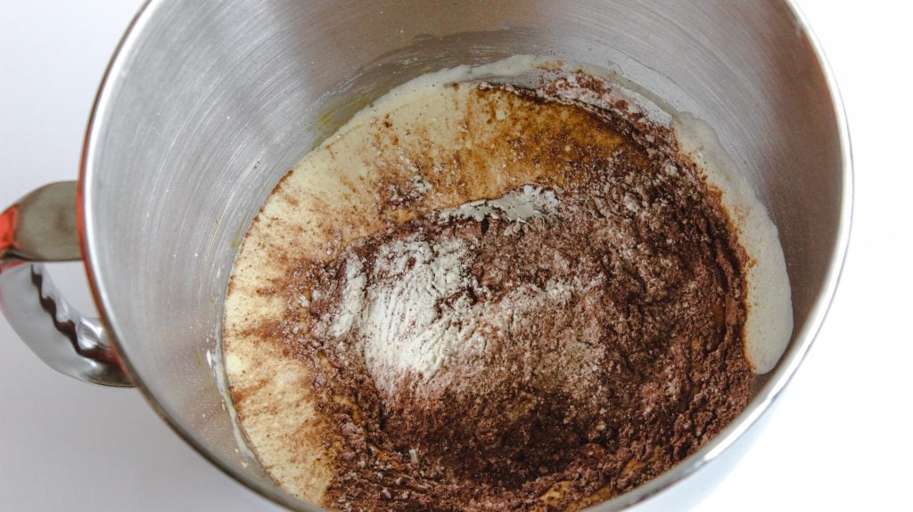 dry ingredients mixed cocoa flour baking soda sugar