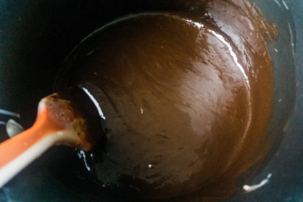 combined melted chocolate and cream in saucepan