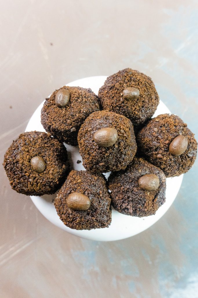 mocha espresso truffles on plate vertical image