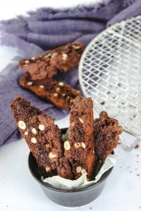 finished slices of chocolate hazelnut biscotti served