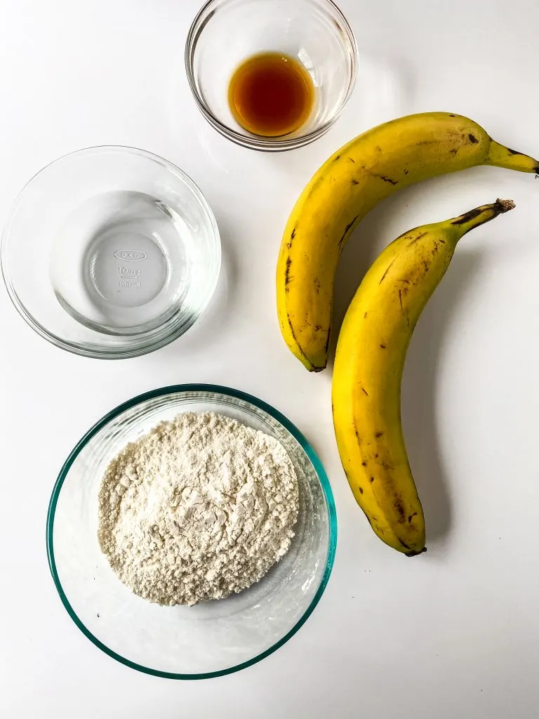 bananas, pancake mix, water, vanilla extract