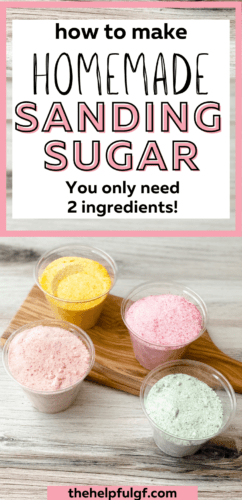 pink, orange, yellow, and green sanding sugar on wooden board