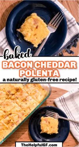 cheddar bacon polenta in pan and on serving dish