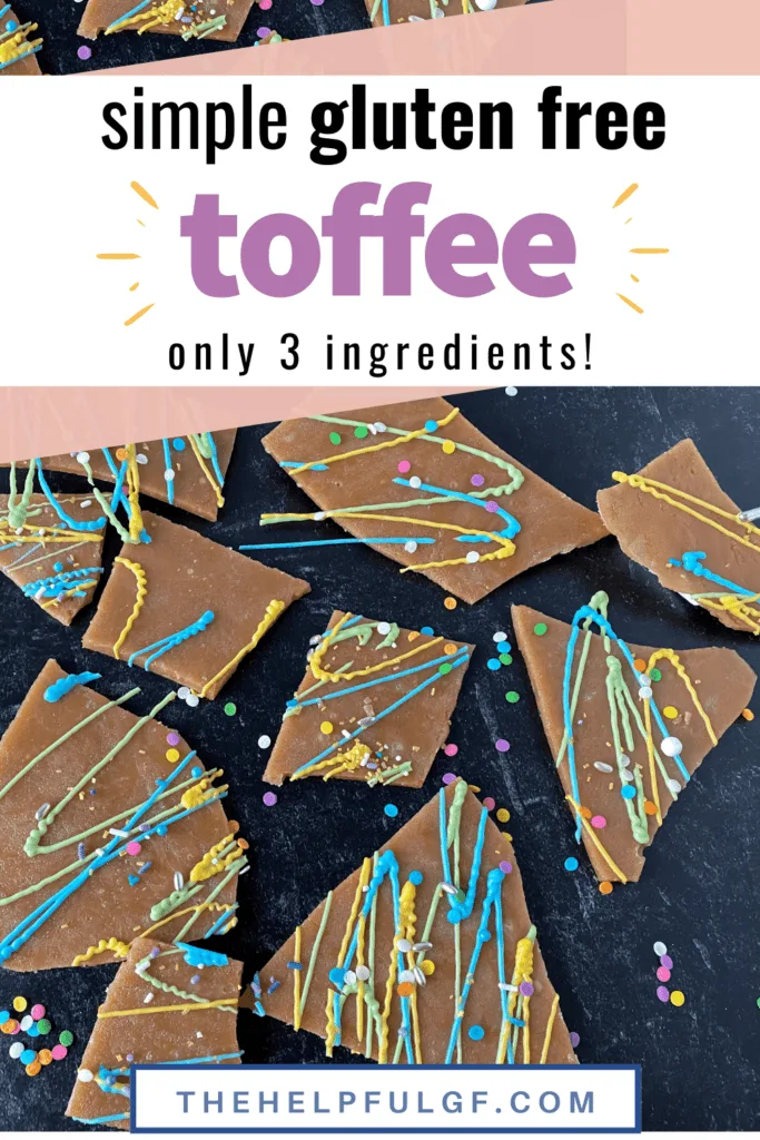 pin image with 3 ingredient toffee with colored chocolate and sprinkles