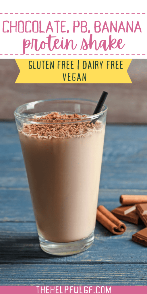 gluten free and vegan chocolate protein shake in glass topped with cinnamon