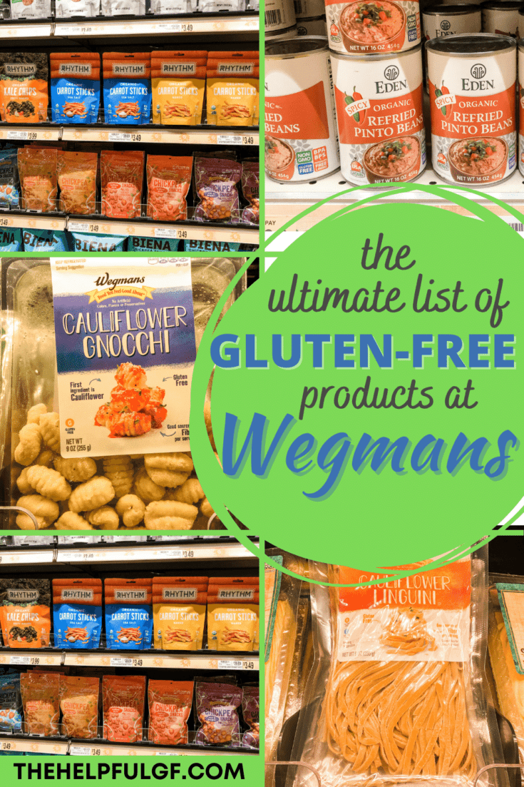 Wegmans Short Pin for pinterest with images of gluten free products available for purchase at wegmans markets