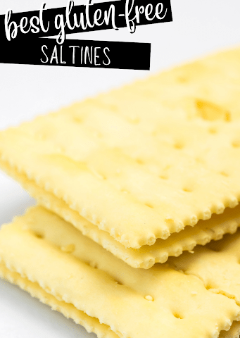 stack of saltine crackers with text best gluten free saltines