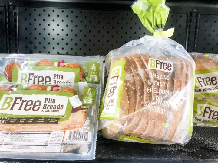 bfree gluten free pita bread and sandwich bread in freezer case