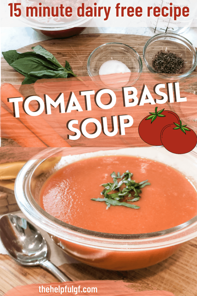 Blender Tomato Soup Short with pin text 15 minute dairy free recipe