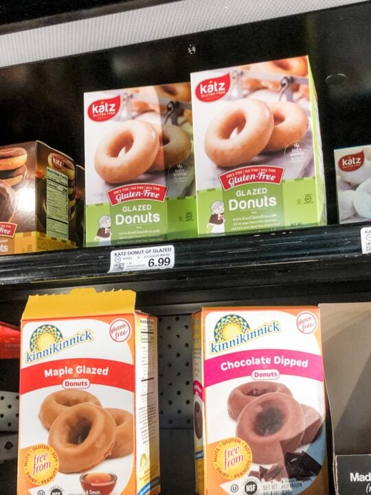 katz frozen donuts and kinnikinnick frozen donuts in freezer case