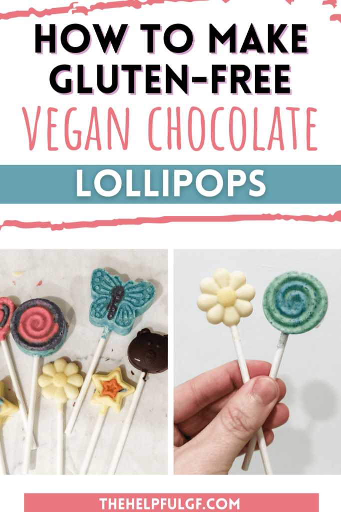 chocolate lollipops short pin with text how to make gluten free vegan chocolate lollipops