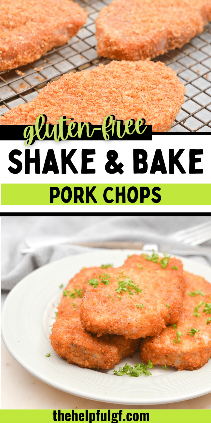 gluten free shake & bake pork chops on plate with herbs long pin