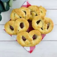vertical soft pretzels on napkin