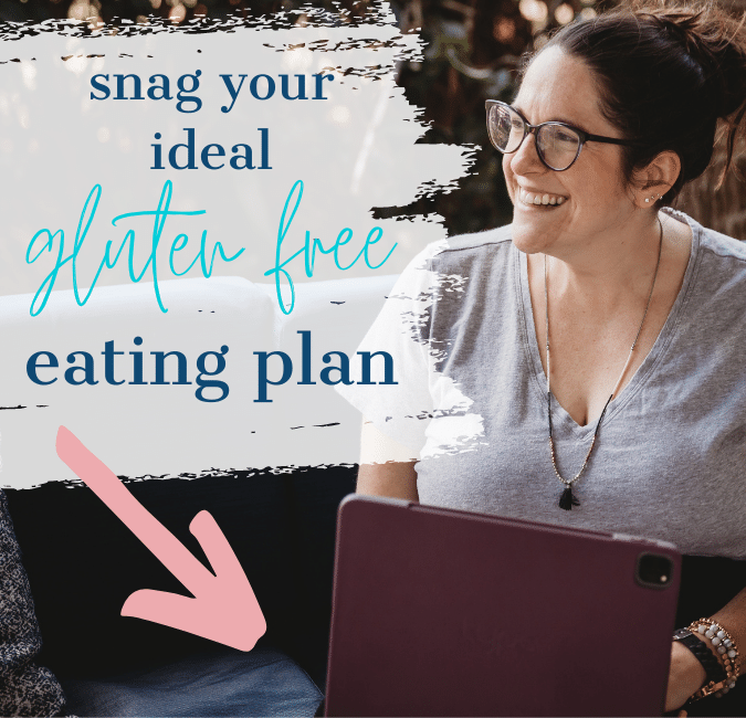 image of sharon mccaskill with computer with snag your ideal gluten free eating plan