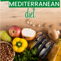 beans, veggies, fruit, fish and olive oil with text overlay