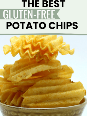 Ruffle chips in a green bowl with text heading that says the best gluten free potato chips