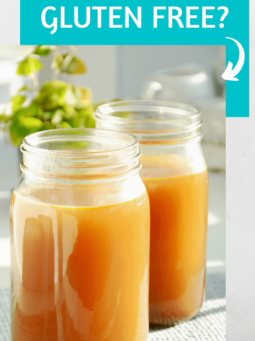 2 mason jars with homemade broth and title text that says is broth gluten free?