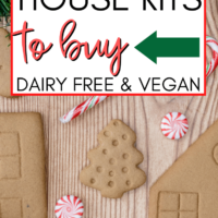 pin image with gluten free gingerbread house parts and peppermint and candy cane