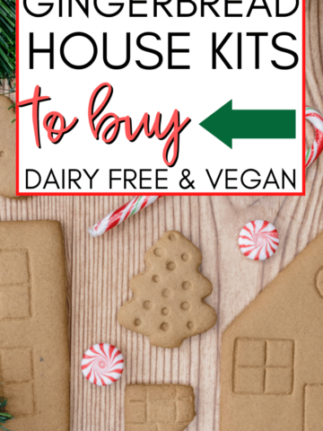 pin image with gluten free gingerbread house parts and peppermint and candy cane