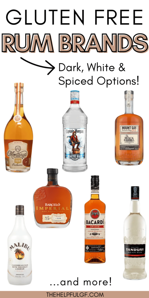 Image of rum bottles from many gluten free brands with pin text
