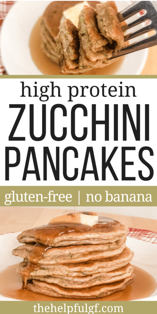 pin image of high protein zucchini pancakes that are gluten free with no banana