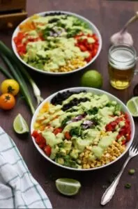 plant based superfood mexican chopped salad with avocado dressing