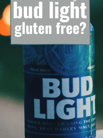 A can of Bud Light with a blurred night background and the text overlay "is bud light gluten free?