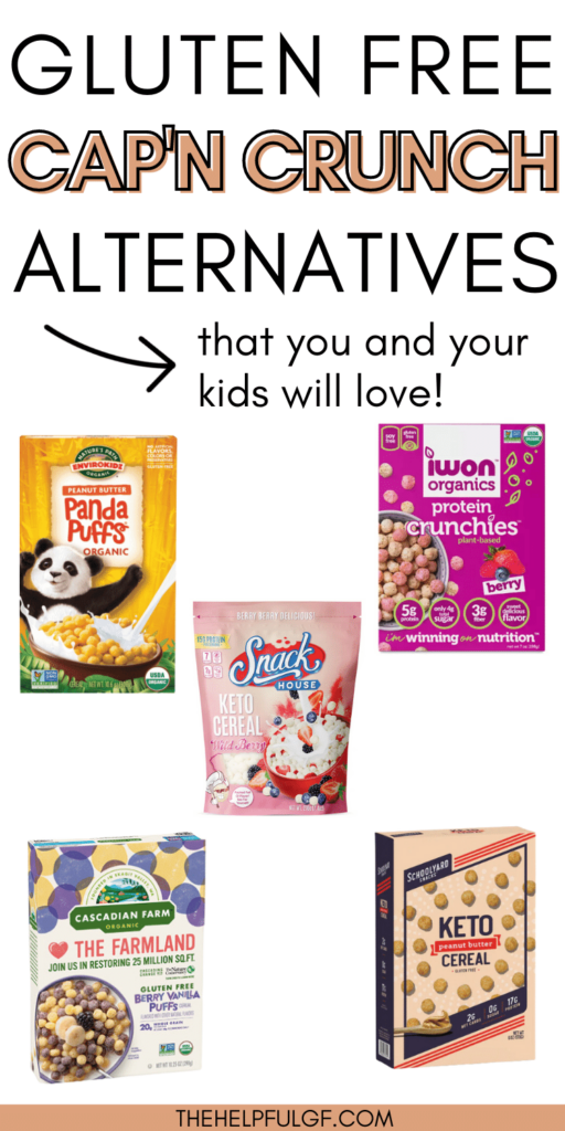 pin image with cereal boxes of the best gluten free cap'n crunch alternatives