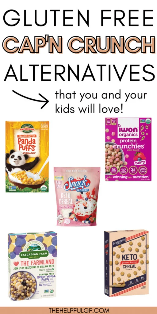 pin image with cereal boxes of the best gluten free cap'n crunch alternatives
