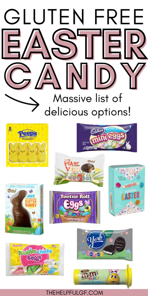 Gluten Free Easter Candy Pin image with pictures of different allergen free candies