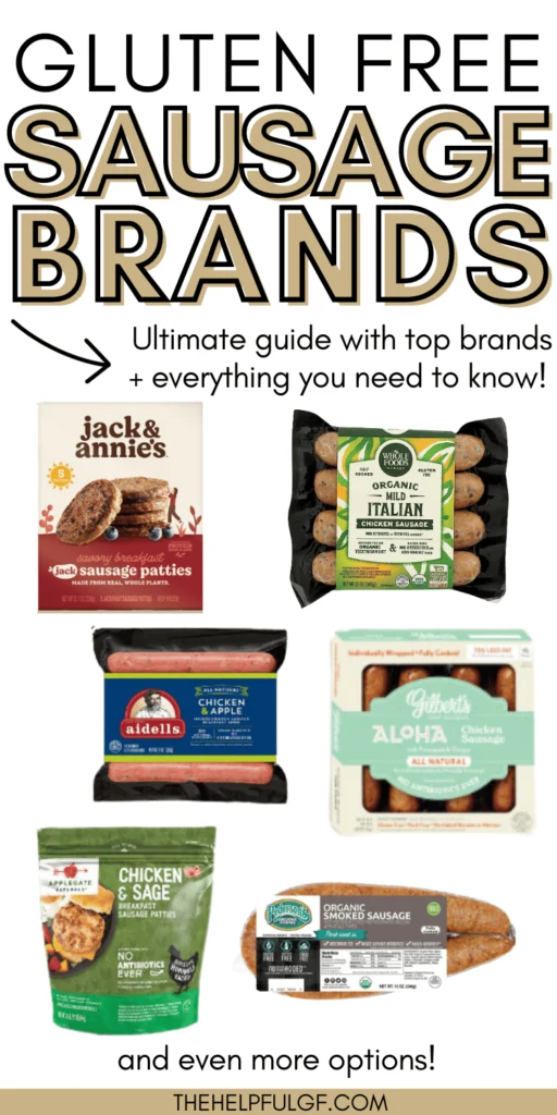 pin image with packages of gluten free sausage brands with pin text ultimate guide with top brands