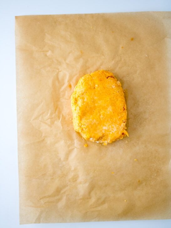 Homemade Goldfish Dough on Parchment paper