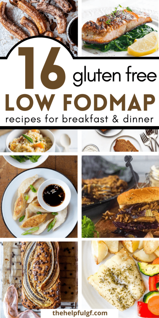 pin image of 16 gluten free low fodmap recipes for breakfast and dinner