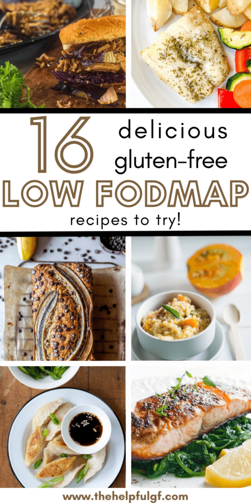 pin image for 16 delicious gluten free low fodmap recipes to try with images of recipes included in the list