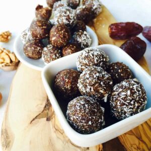 gluten free vegan snack balls made with medjool dates and walnuts