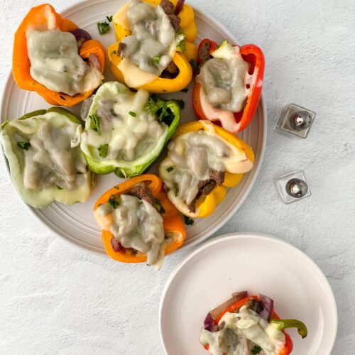 Philly Cheesesteak Stuffed Peppers - Gluten Free, Low Carb - The Helpful GF