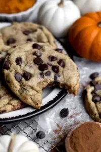 gluten free pumpkin chocolate chip cookies on a plate