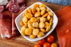 healthy lupini beans on charcuterie board