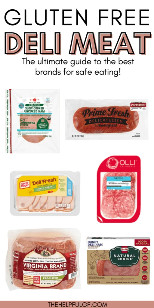 gluten free deli meat pin image with different brands of gluten free lunch meat pictured