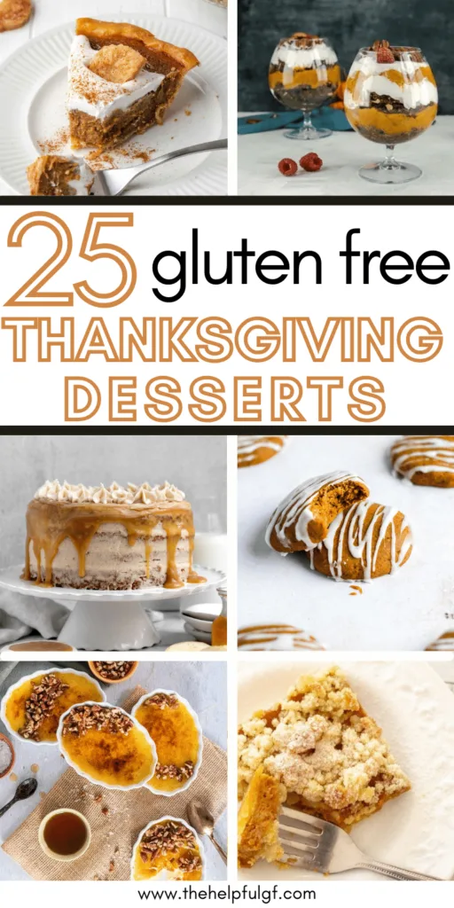 pin image for 25 gluten free thanksgiving desserts with collage of featured recipes